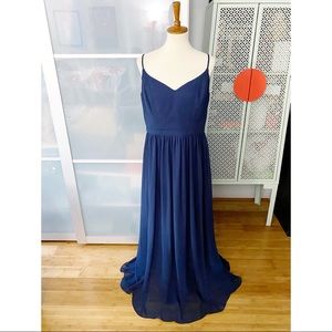 Bill Levkoff #Levkoff Chiffon A-Line Gown in Navy